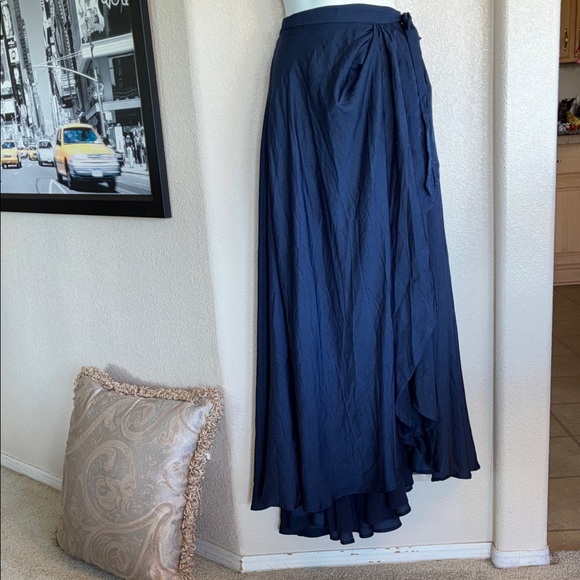 THE JETSET DIARIES TJD Elegant Navy Blue Wrap Maxi Skirt, Flowing & Silky. M NWT - Picture 3 of 17